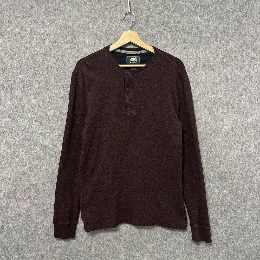 Roots Canada Henley‎ Shirt Burgundy Long Sleeve Button Front Men's/Unisex S